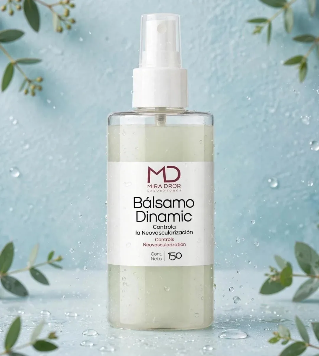 Frasco transparente con atomizador de Bálsamo Dinamic de Mira Dror, loción renovadora, 150 ml