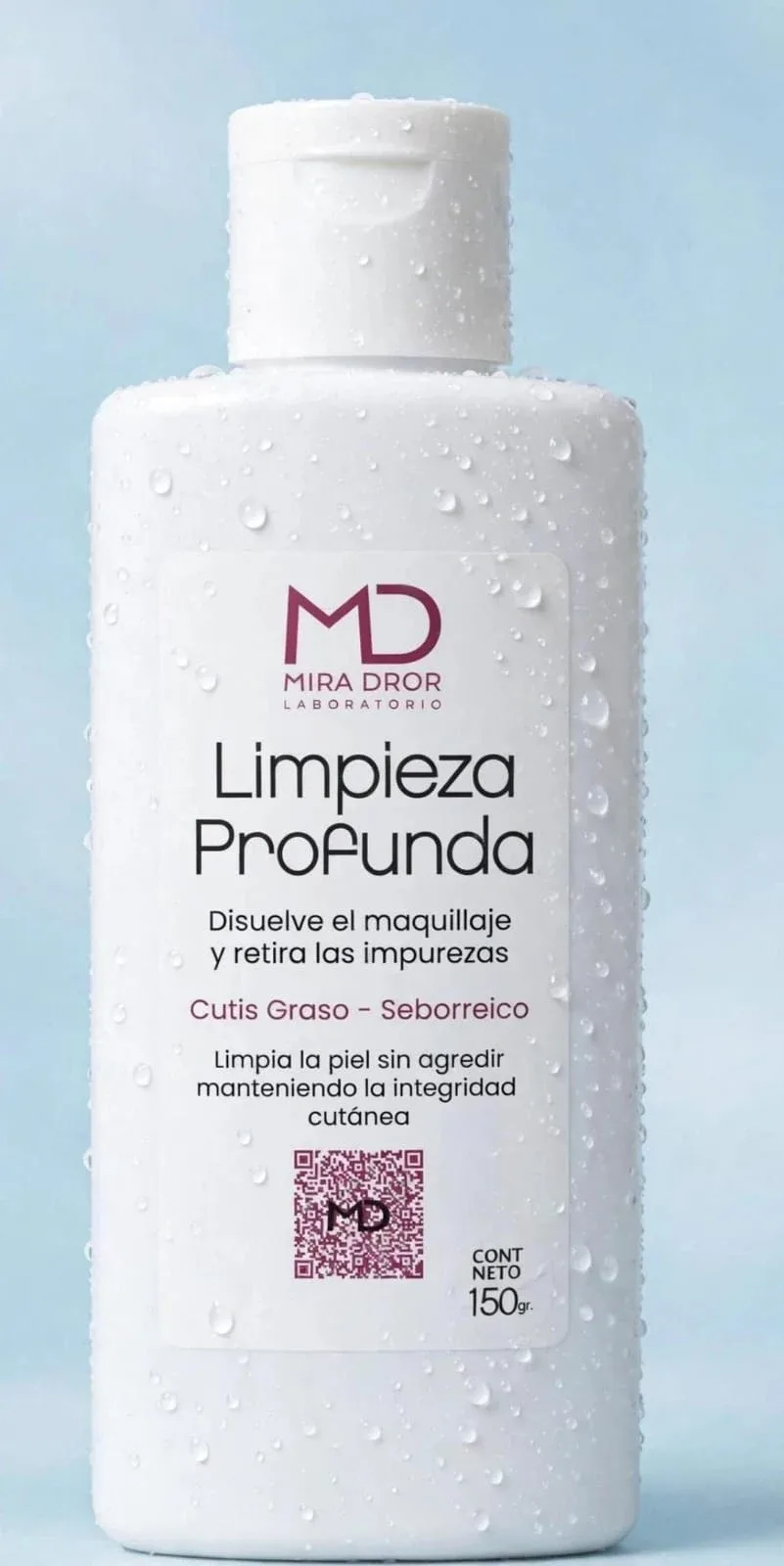 Frasco blanco de emulsión de limpieza profunda Mira Dror para cutis graso y seborreico, 150 ml