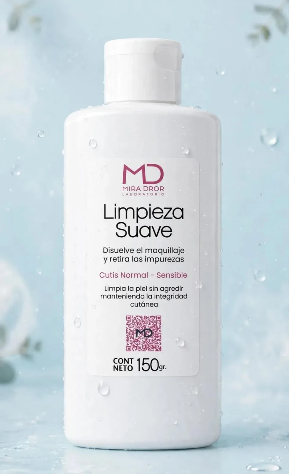 Frasco blanco de emulsión de limpieza suave Mira Dror para piel normal y sensible, 150 ml